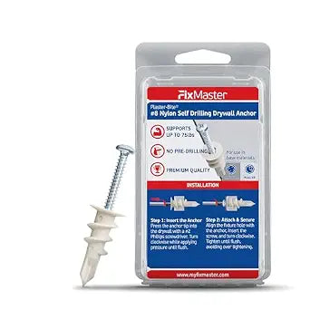 Self-Drilling Drywall Anchors with Drywall Screws Kit (25 Anchors & 25 Screws) Nylon Hollow Wall Anchors for Drywall, 3/8"-5/8" Thickness Shock-Resistant Hold, Easy Install - 75lb Holding Strength