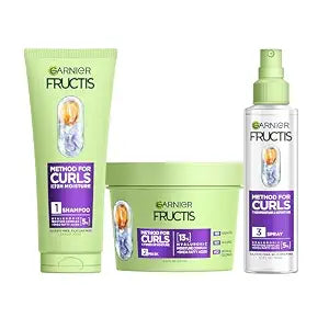Garnier Fructis Method for Curls Curly Hair Products, Moisture Filling Shampoo, Hair Mask and Curl Refresher Spray, Designed and Tested for 2C to 4C Curls and Coils, 1 Kit