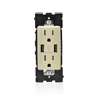 Leviton Renu USB Charger/Tamper-Resistant Duplex Outlet, 15A-125VAC, RUAA1-CA, Caf Latte