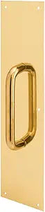 Prime-Line J 4716 Pull Plate, 3/4 In. Round Handle, 3-1/2 In. x 15 In., 605 Polished Brass (Single Pack)