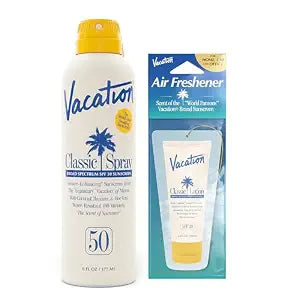 Vacation Classic SPF 50 Sunscreen Spray and Air Freshener Bundle
