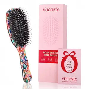 VOCOSTE Boar Bristle Hair Brush, Detangling & Shine Paddle Brush Gift Set