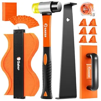 Saker Laminate Flooring Tools, 65-Piece Wood Flooring Installation Kit with 60 Flooring Spacers,Tapping Block with Handle, Pull Bar, 10Contour Gauge, Rubber Mallet, Tape Measure