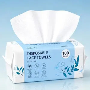 100 Count Disposable Face Towels, Biodegradable Dry Clean Skin Face Towels