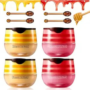 4Pcs Bee Lip Balm Honey Pot,Moisturizing Propolis Lip Mask