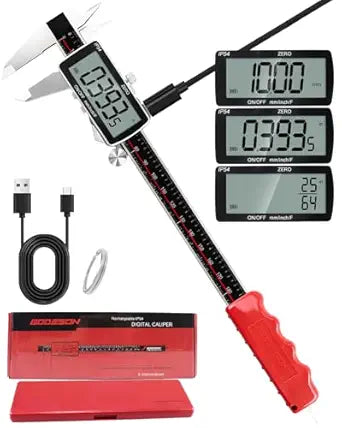 GODESON 8" Digital Caliper, 0.001" Precision Rechargeable Vernier Caliper - USB-C, IP54 ProtectionFull Stainless Steel, Inch/MM/Fraction, Large LCD Measuring Tool for Machining, DIY & 3D Printing