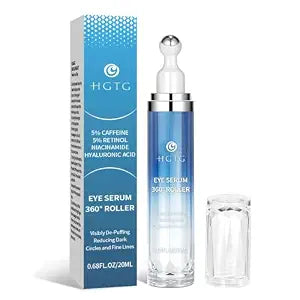 Eye Serum with 5% Caffeine & 5% Retinol for Dark Circles, Puffiness Puffy Bags & Wrinkles Fine Lines - Under Eye Cream Anti Aging Treatment with 360�� Massage Roller Ball for Men & Women