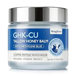 GHK-Cu Beef Tallow Honey Balm - GHK-Cu Copper Peptide Cream with Methylene Blue & Manuka Honey - Natural Face & Body Moisturizer - Fast-Absorbing, Nourishing for Dry, Sensitive & Mature Skin