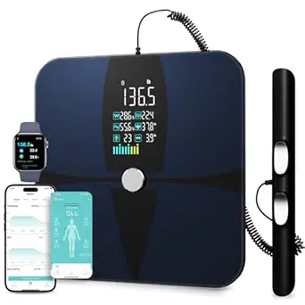 Lepulse Body Composition Scale, 8 Electrode Bathroom Smart Scale with BMI, Body Fat, Muscle Mass, Scale for Body Weight and Fat with 20 Body Fat Scale, Large Color Display and Report (Black)