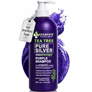 KESMEDIK Tea Tree Purple Shampoo for Bleached, Silver & Gray Hair, 16 fl oz