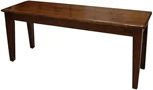 BOWERY HILL 18" Farmhouse Solid Rubberwood Dining Bench, Walnut Finish, 44" W x 18" H x 14" D, Eco-Friendly Durable Design, Seats 2-3, Protective Floor Glides, Entryway, Kitchen, or Dining Room Use