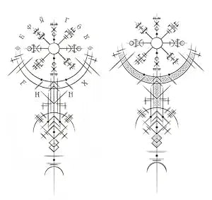 Thor Six sheets Temporary Tattoos for Men and Women Black Abstract Viking Symbols Isolated on White Background Symbol Rune Signs Nordic Ancient Gothic Fake Tattoo Kits Sets For Neck Hands Leg