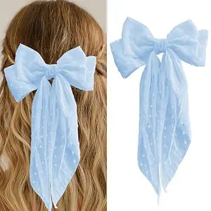 Large Satin Blue Bows - Oversized French Hair Clip Set for Birthday, Wedding, Christmas