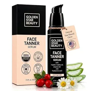Face Tanner – Self Tan Serum w/Hyaluronic Acid and Organic Oils, Self Tanners Best Sellers, Facial Sunless Tanner for Natural Sunkissed Glow, Fake Tan Moisturizer, 2.0 fl (Light to Medium)