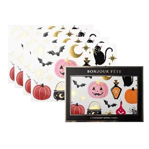 Bonjour Fete Halloween Temporary Tattoos for Kids, 4 Sheets, Boo Basket