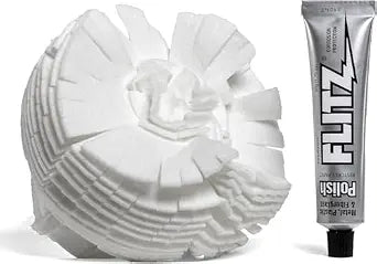FLITZ Buff Ball w/ 1.76oz Metal Polish Paste - 5in Drill Buffer Polisher Attachment for Any 3/8in Drill - Self-Cooling, Washable Polishing Ball to Buff, Shine, & Protect All Metals, Plastics (1 Pack)
