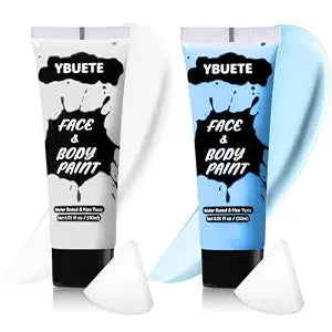 YBUETE 2Pcs Cream Face Body Paint for Halloween Cosplay (White+Light Blue)