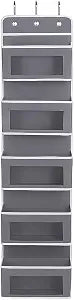 Joyful Moose Over the Door Organizer with 5 Clear Window Pockets Hanging Behind the Door Storage Rack for Closet, Bathroom, Bedroom, Pantry Space-Saving Door Organizer Hanging System Gray