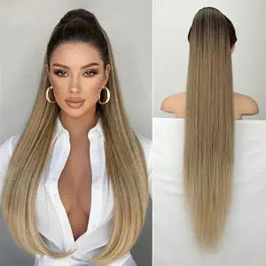 ORSUNCER Drawstring Ponytail Extension 30'' Long Hairpieces Black to Blonde