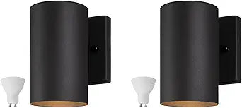 mirrea 7" Modern Outdoor Porch Wall Light with 5W LED GU10 Replaceable Bulbs in Matte Black Aluminum Cylinder Downlight Outside Sconce Pack of 2