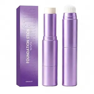 Foundation Stick with Built-In Blending Brush, Dual-Ended Makeup Stick for Natural-Looking Coverage, Lightweight Cream Foundation Stick for Face, Smooth Blendable Complexion Makeup