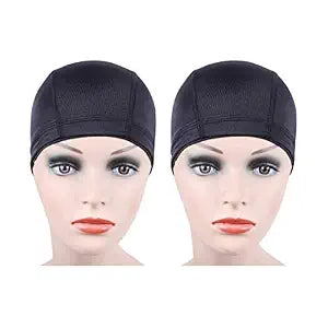 YANTAISIYU 2 Pcs/Lot Black Dome Cap Wig Caps Stretchy Wig Cap with Wide Elastic Band for Making Wig (Dome Cap M)