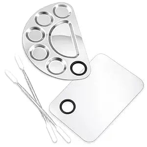 Stainless Steel Makeup Mixing Palette Set with Spatulas ��� 2-Piece Silver Cosmetic Plate for Foundation, Nail Art & Professional Makeup (6ï