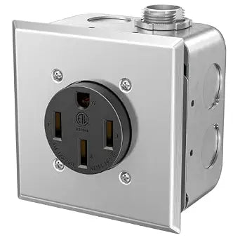 NEMA 14-50 240V Range Outlet Box Installation Kit, ETL 4-Prong 50A RV Receptacle, 4" 2-Gang Metal Electrical Box Plaster Ring Surface Flush Mount Exposed Work Cover Faceplate Clamp Connector