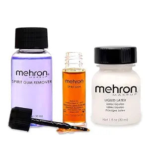 Mehron Makeup Liquid Latex 1 fl oz (30 ml) & Spirit Gum Adhesive with Remover Combo Kit | SFX Makeup & Prosthetic Glue for Face, Skin & Body