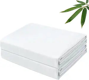 Bamboo Viscose Flat Sheets Only, 400 Thread Count Sateen Weave Queen Size Flat Sheet Only 2 Pcs, Luxury Soft Cooling for Hot Sleepers, Silky Breathable (White, Queen 2 Pcs)