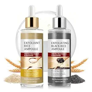 Black Rice Exfoliant and White Rice Ampoule Exfoliant, Peel Shot Glow Exfoliating Face Serum, Korean Skin Care Soft Exfoliating Body Scrub Dead Skin Cells, Blackheads Remover For All Skin Types 100ml