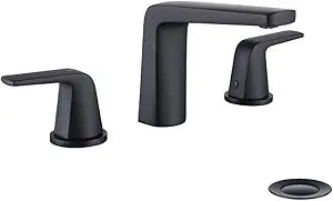 8 inch 2 Handles Widespread Bathroom Faucet 3 Holes with Pop up Drain Assembly and Water Supply Lines (Black)