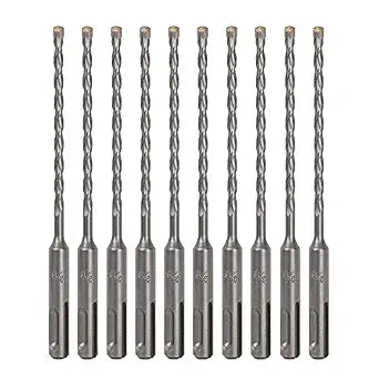10-Pack SDS Plus 3/16" x 6" Rotary Hammer Drill Bits, Carbide Tipped for Brick, Stone and Concrete