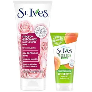 St. Ives Facial Scrub, Rose Water & Aloe for Sensitive Skin + Travel-Size Fresh Skin Apricot Face Scrub for Balanced to Oily Skin