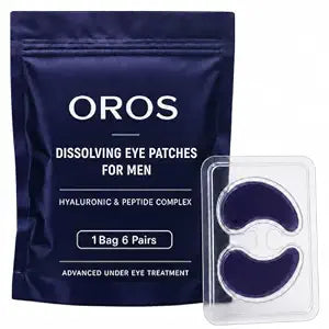 OROS Eye Patches for Men, Hyaluronic Acid & Peptide Complex Under Eye Mask, Hydrating Eye Care Patches for Smoother-Looking Skin, Refreshing Skincare Routine, 6 Pairs (1 Bag 6 Pairs)