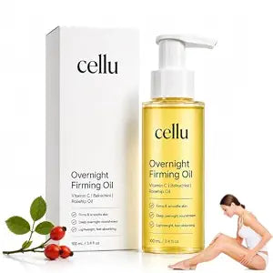 Cellu Overnight Firming Oil, Deep Hydrating Moisturizer Oil to Improve Skin Elasticity & Smoothness, Vitamin C Bakuchiol Face Oil, Rosehip Oil Overnight Facial Moisturizer (1 Bottle)