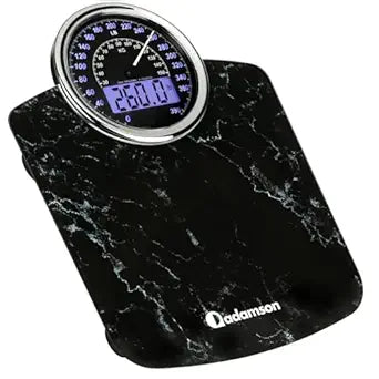 Adamson Hybrid 2-in-1 Analog & Digital Weighing Scale for Body Weight up to 400lbs + Thick Tempered Glass + Extra Large Display + Easy to Read Digital Bathroom Scale + New - Marble Black