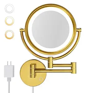 GURUN 8.5" Plug-in Magnifying Makeup Mirror with 3 Tones Dimmable LED Lights Double Sided Touch Control Wall Mounted Vanity Mirror for Bathroom with 10X Magnification M1809DGJ-T (Brushed Gold)