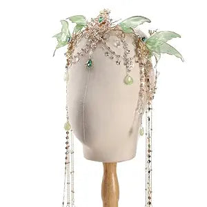 FRESHME Renfaire Butterfly Fairy Elf Crown - Elf Headpiece with Green Butterfly Wings Elven Tiara with Tassel Elven Headband Wedding Renaissance Cosplay Halloween Fantasy Accessories for Women Adult
