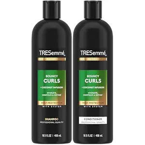 TRESemmé Shampoo and Conditioner, Bouncy Curls with Coconut Infusion – Hydration, Heat Protection & Frizz Control for Curly Hair, 16.5 Oz Ea