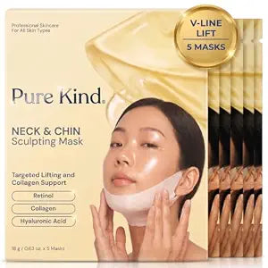 V Line Lifting Neck & Chin Mask – Jawline Shaper & Double Chin Reducer – Face Lift & Skin Tightening – Retinol, Collagen, Hyaluronic Acid & Aloe Vera – Anti-Aging Neck Firming Mask – 5 Pack