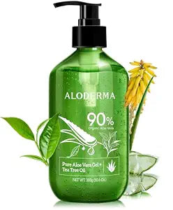 Aloderma Aloe Vera Gel & Tea Tree Oil for Face, Scalp, & After Sun, 10.6 oz