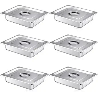 Mifoci Stainless Steam Hotel Pan with Lid, 2-1/2 Inch Deep Steam Table Pan Restaurant Supplies Reusable Anti Rust Catering Storage for Home, Party, Restaurant, Hotel, Buffet(6 Sets,1/2 Size)
