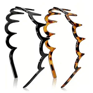 Zigzag Headbands for Women, 2 Pack Non-Slip U-Shaped Zig Zag Headbands with Teeth, Fashion Accessories for Slicked Back Styles, Comb Headband for Everyday Styling & Workout - Black and Tortoise