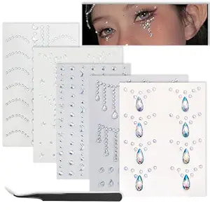 Face Gems Self Adhesive Water Drop Teardrop Face Rhinestone Jewels Stickers for Makeup, Teardrop Stick on Pearls Hair Gems for Women Festival Face, Hair, Eye, Makeup, Nail, Body Decorations Accessory
