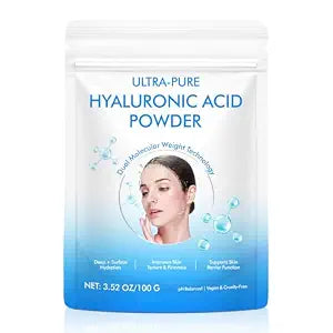 Pure Hyaluronic Acid Powder for Face & Joints, Dual Molecular Weight for Deep Hydration, Anti-Aging, DIY Serum Ingredient, Fragrance-Free, Vegan, 1 Scoop = 1 Bottle of Essence, 3.52 Oz