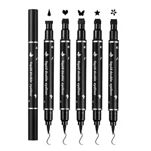 5PCS Eyeliner Stamps Pen Set,Dual-Tip Black Waterproof Liquid Liner