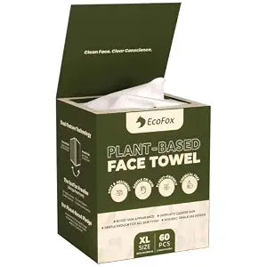 EcoFox Face Towels XL (60 Pack) | 100% USDA Biobased | Ultra Soft, Lint-Free Disposable Towelette | Dual-Texture Exfoliating Makeup Remover Dry Wipes | 10x12" XL Size & Extra Thick
