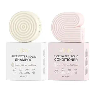 Rice Water Hair Care Set – Solid Shampoo & Conditioner Bars with Protein for Strengthening and Repairing Hair – Free from Parabens, Sulfates & Silicones – Nourishing Hair Care – 2-Pack