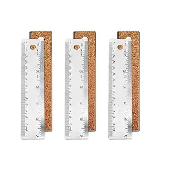 3 Pack 6-Inch Stainless Steel Metal Ruler with Non-Slip Cork Backing